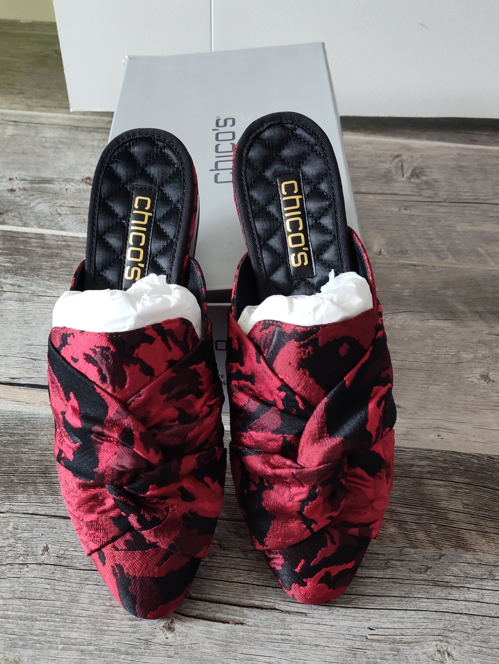 Chico's Red and Black Knotted Slip-On Mules
